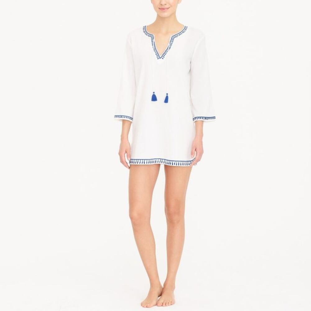 J.Crew Factory Gauze Embroidered Tunic Cover Up Tassel Beach Women Small‎